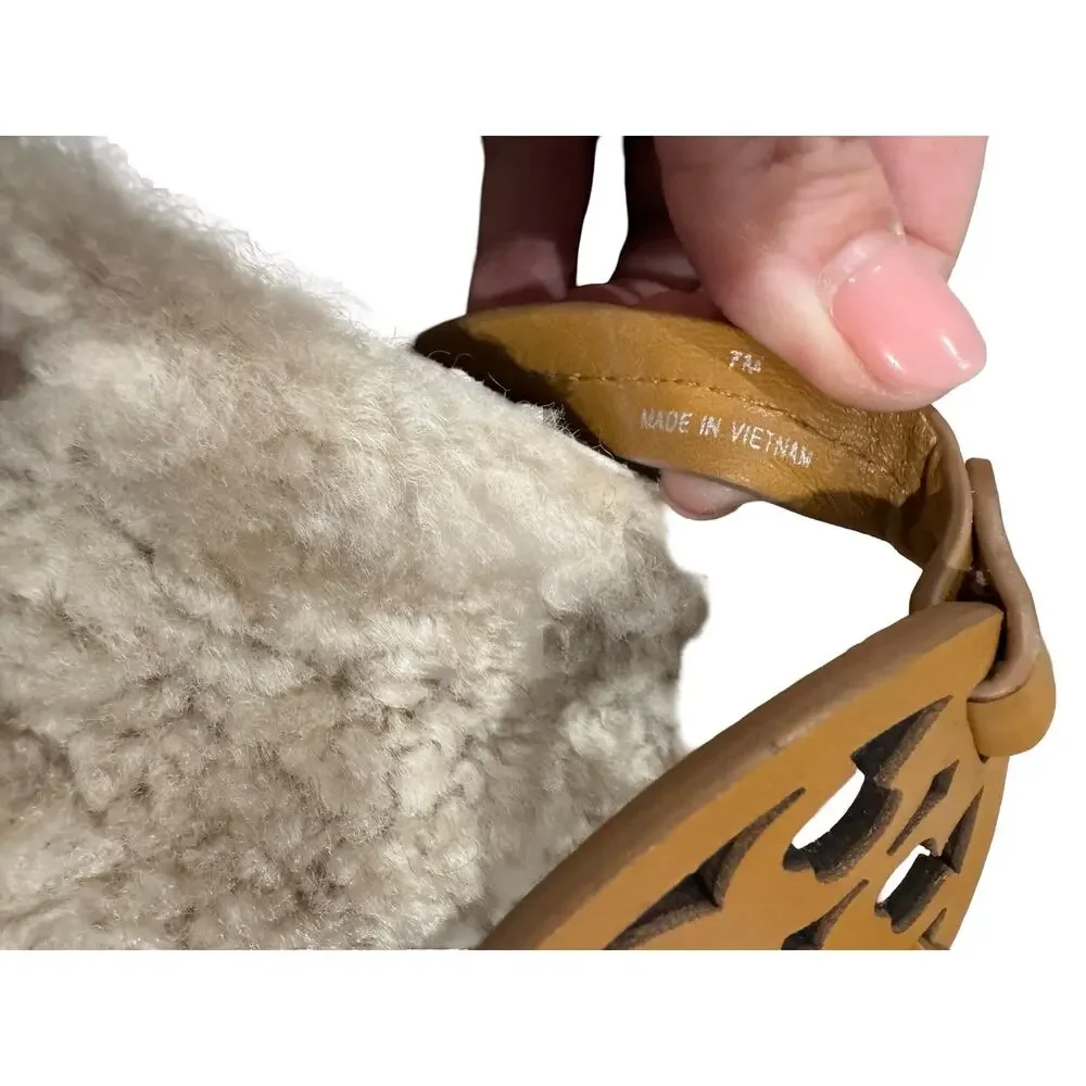 Tory Burch Miller Cloud Shearling Sandals Caramel 7